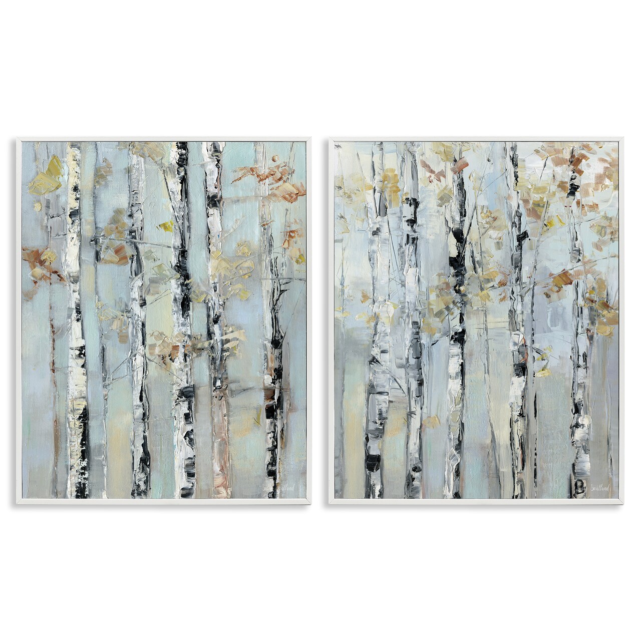 Stupell Industries Autumnal Birch Trees 2pc Framed Giclee Set By Sally Swatland